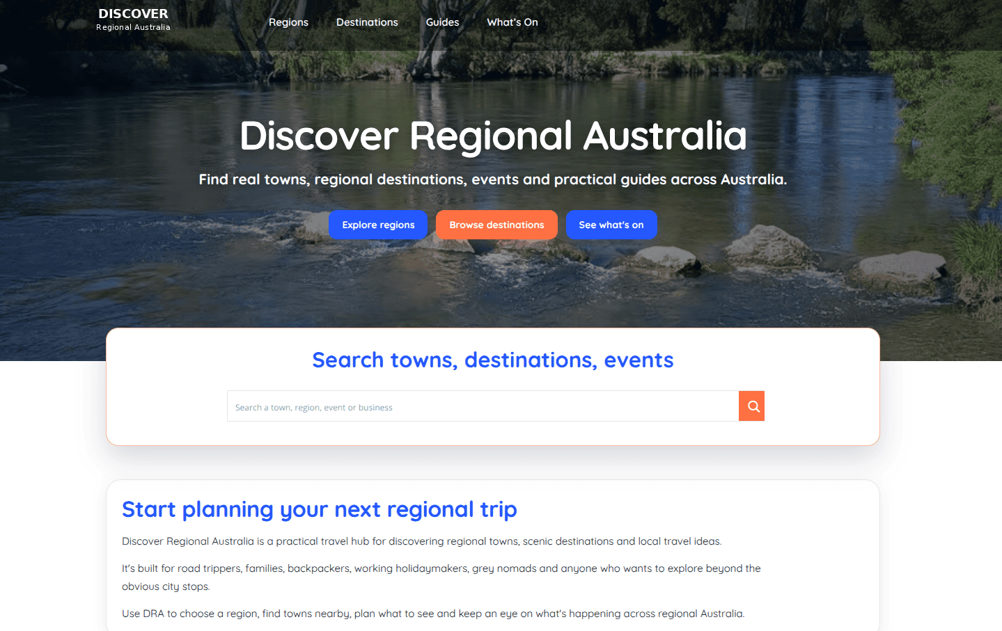 Discover Regional Australia website homepage